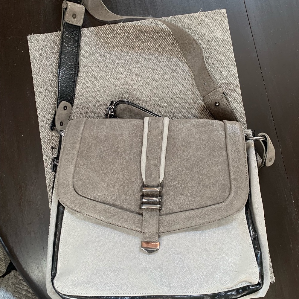 KDNY by Kelsi Dagger Satchel Grey Faux Nubuck